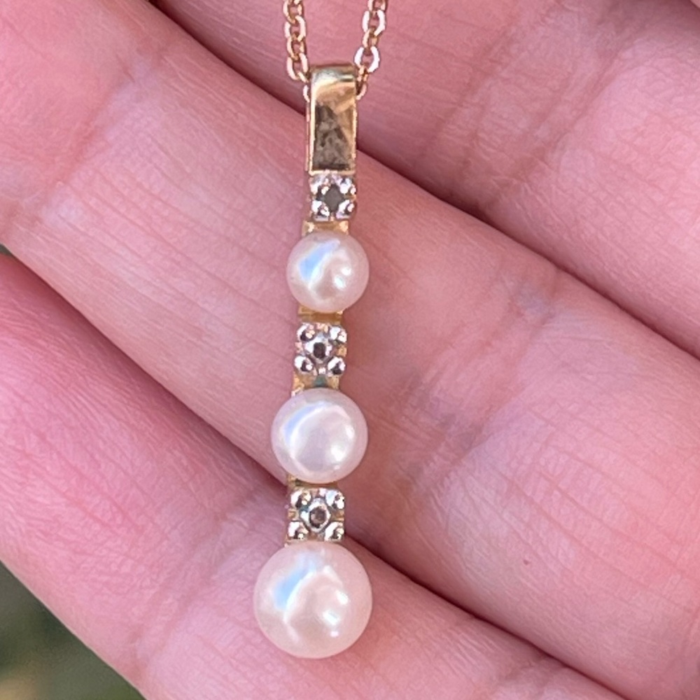Genuine freshwater cultured pearl & diamond gold plated solid 925 silver pendant - Picture 11 of 11